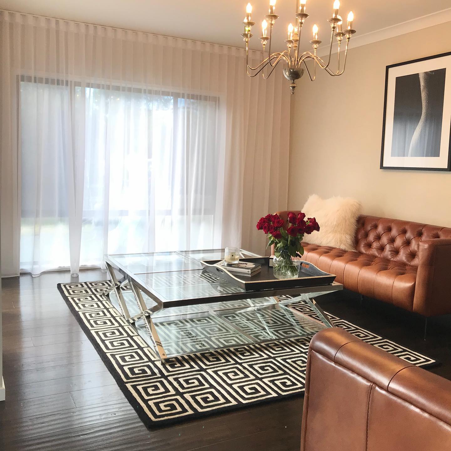 Sheer curtains in a dining room, installed from approximately 2 weeks